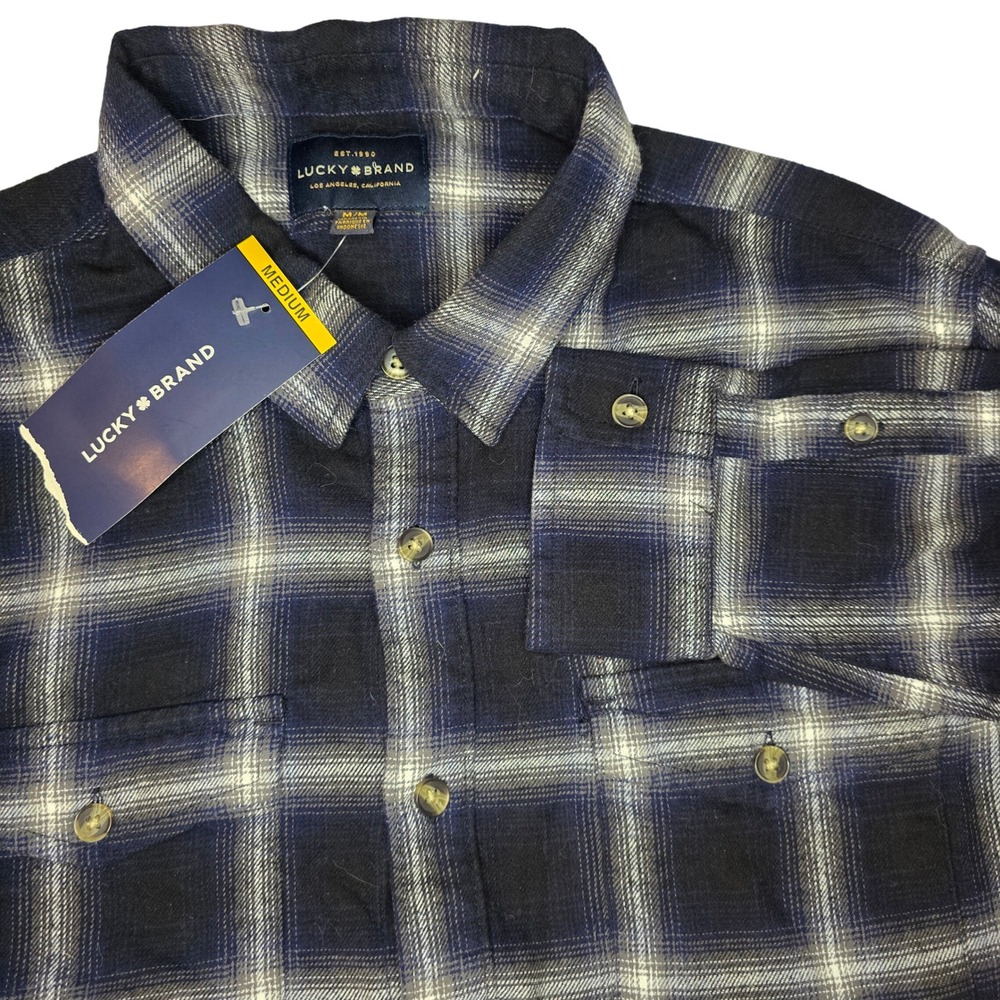 Lucky Brand Men's Medium‎ Dark Plaid Long Sleeve Button Flannel Shirt Cotton NWT